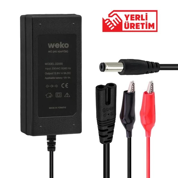 Weko 12.6 Volt - 3 Amper 5.5*2.5 + Krokodil Uçlu Ledli Yerli Üretim Masaüstü Şarj Adaptörü ürün görseli 1