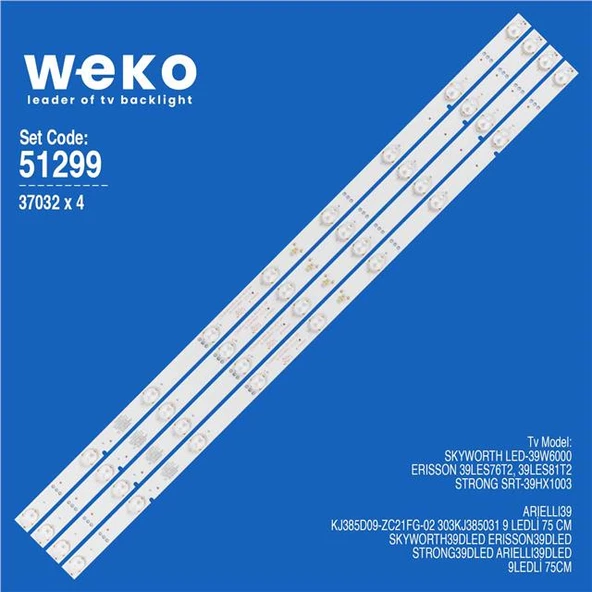 Wkset-6299 37032X4 Kj385d09-Zc21fg-02 303Kj385031  4 Adet Led Bar (Tvnizi açıp içindeki led barla birebir aynısı olduğunu görmeden almayınız. Sonrasında iade ALMAMAKTAYIZ.) ürün görseli 1