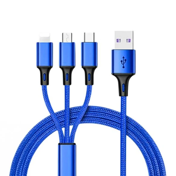 Powermaster PM-26334 3 IN 1 Mavi 1.2 Metre Şarj Kablosu ürün görseli 1