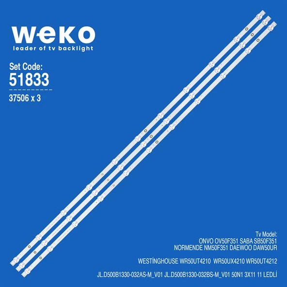 Wkset-6833 37506X3 Jl.D500B1330-032As-M_V01  3 Adet Led Bar (Tvnizi açıp içindeki led barla birebir aynısı olduğunu görmeden almayınız. Sonrasında iade ALMAMAKTAYIZ.) ürün görseli 1