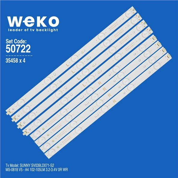 Wkset-5722 35458X4 Ms-0818 V5 - A4 102-105Lm 3.2-3.4V 0R Wr 4 Adet Led Bar  İkiye Bölünmüş (Tvnizi açıp içindeki led barla birebir aynısı olduğunu görmeden almayınız. Sonrasında iade ALMAMAKTAYIZ.) ürün görseli 1