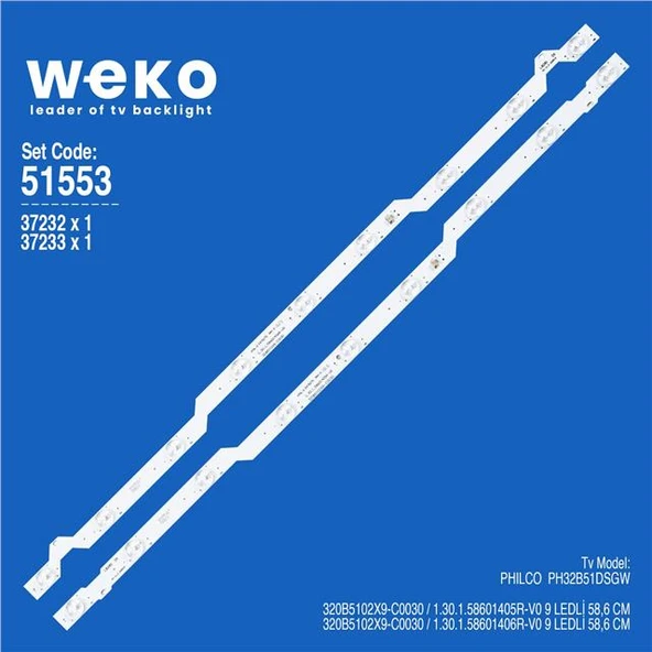 Wkset-6553 37232X1 37233X1 320B5102X9-C0030  2 Adet Led Bar (Tvnizi açıp içindeki led barla birebir aynısı olduğunu görmeden almayınız. Sonrasında iade ALMAMAKTAYIZ.) ürün görseli 1