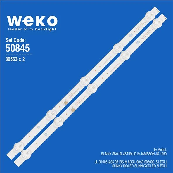 Wkset-5845 36563X2 Jl.D19051235-081Bs-M 8Dd1-90A0-005000  2 Adet Led Bar (Tvnizi açıp içindeki led barla birebir aynısı olduğunu görmeden almayınız. Sonrasında iade ALMAMAKTAYIZ.) ürün görseli 1