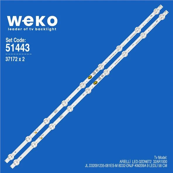 Wkset-6443 37172X2 Jl.D32091235-081Es-M 8D32-Dnjf-Km209a  2 Adet Led Bar (Tvnizi açıp içindeki led barla birebir aynısı olduğunu görmeden almayınız. Sonrasında iade ALMAMAKTAYIZ.) ürün görseli 1