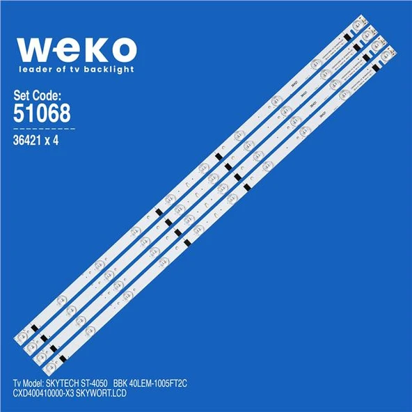 Wkset-6068 36421X4 Cxd400410000-X3 Skywort.Lcd  4 Adet Led Bar (Tvnizi açıp içindeki led barla birebir aynısı olduğunu görmeden almayınız. Sonrasında iade ALMAMAKTAYIZ.) ürün görseli 1