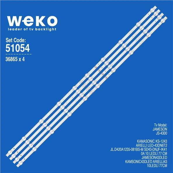 Wkset-6054 36865X4 Jl.D420A1235-081Bs-M 4 Adet Led Bar (Tvnizi açıp içindeki led barla birebir aynısı olduğunu görmeden almayınız. Sonrasında iade ALMAMAKTAYIZ.) ürün görseli 1