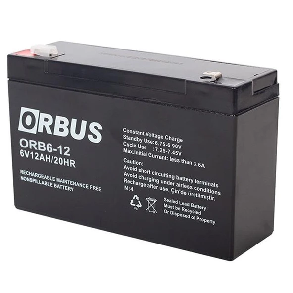 Orbus 6 Volt 12 Amper Kuru Akü ORB6-12 (150X50x94 Mm) ürün görseli 1
