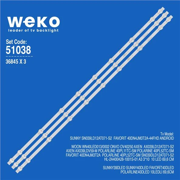 Axen AX039LD12AT071-S2, AX039LDV59-M 3 Adet Tv Led Bar (Tvnizi açıp içindeki led barla birebir aynısı olduğunu görmeden almayınız. Sonrasında iade ALMAMAKTAYIZ.) ürün görseli 1
