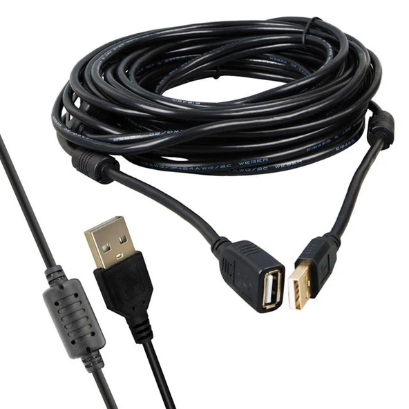 Powermaster PM-11955 10 Metre USB-A 2.0 Dişi Erkek Uzatma Kablosu Siyah ürün görseli 1