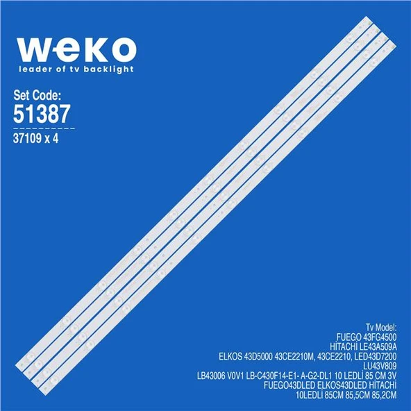 Elkos 43CE2210 43'' 4 Adet Tv Led Bar (Tvnizi açıp içindeki led barla birebir aynısı olduğunu görmeden almayınız. Sonrasında iade ALMAMAKTAYIZ.) ürün görseli 1