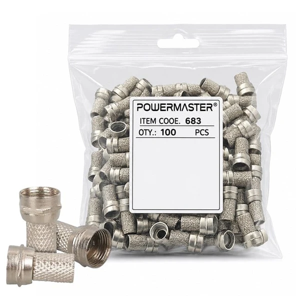 Powermaster PM-683 F Konnektör RG6/U4 Uydu Anten Kablo Uyumlu Çevirmeli Vidalı Tip (100'Lü Paket) ürün görseli 1