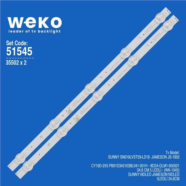 Sunny SN019LVST59-LD19 19'' 2 Adet Tv Led Bar (Seri 1) (Tvnizi açıp içindeki led barla birebir aynısı olduğunu görmeden almayınız. Sonrasında iade ALMAMAKTAYIZ.) ürün görseli 1