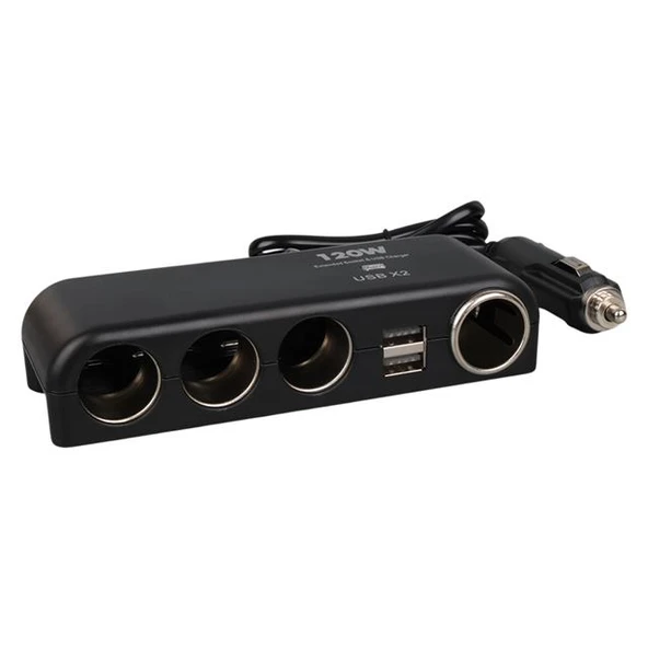 Olesson 1525 12-24V Çift USB'lı 120W 80Cm Kablolu 4'LÜ Araç Çakmak Çoklayıcı ürün görseli 1