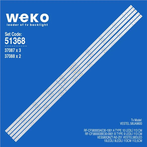 Wkset-6368 37087X3 37088X2 Rf-Cf580003ae30-1001-901 A/B Type 5 Adet Led Bar (Tvnizi açıp içindeki led barla birebir aynısı olduğunu görmeden almayınız. Sonrasında iade ALMAMAKTAYIZ.) ürün görseli 1