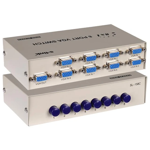 S-Link SL-158C 8X1 Port VGA Switch (8 Giriş - 1 Çıkış) ürün görseli 1
