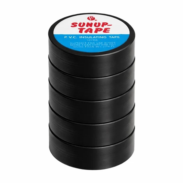 Sunup SN-27918 Siyah 0.13X18mm İzole PVC Elektrik Yalıtım Bant (5'Li Paket) ürün görseli 1