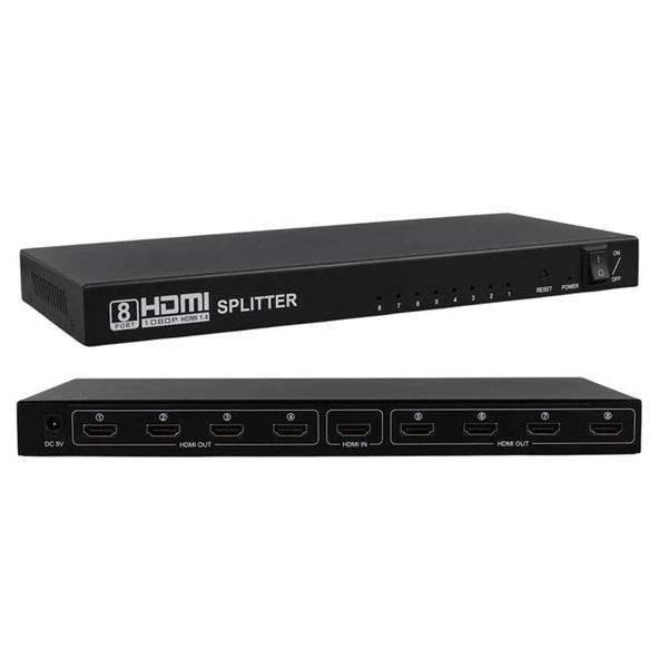 Powermaster PM-14218 1 Giriş 8 Çıkış Port 1080P FHD HDMI Dağıtıcı Splitter (8'Li Çoklayıcı) ürün görseli 1