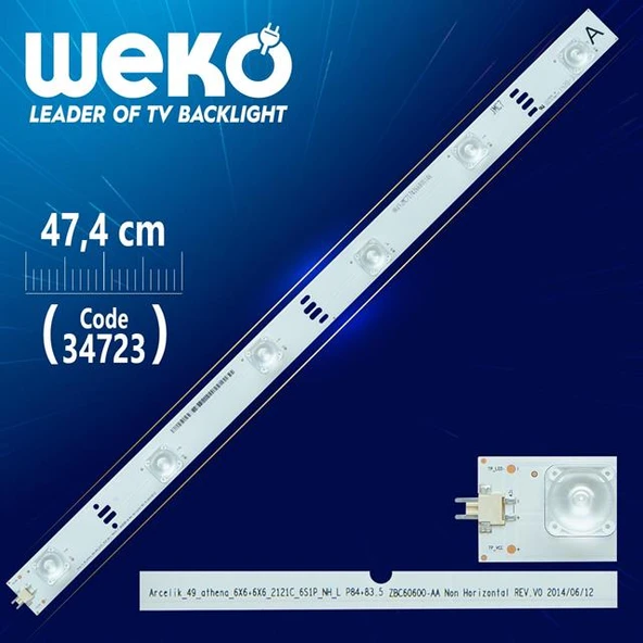ARCELİK_49_ATHENA_6X6+6X6_2121C_6S1P_NH_L P84+83.5 ZBC60600-AA - 47.4 Cm 6 Ledli - WK-017 Led Tv Bar ürün görseli 1