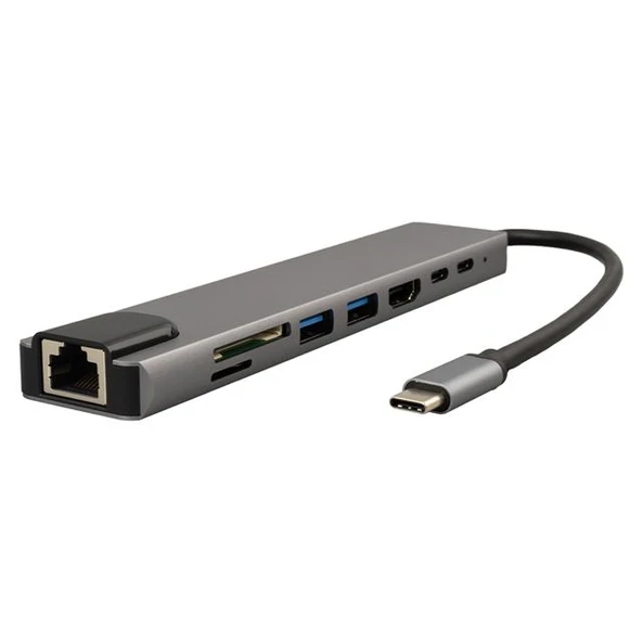 Powermaster Type-C 8İn1 HDMI Çok Fonksiyonlu USB 3.0 Dock Station (Macbook - PC - Playstation - Xbox) ürün görseli 1