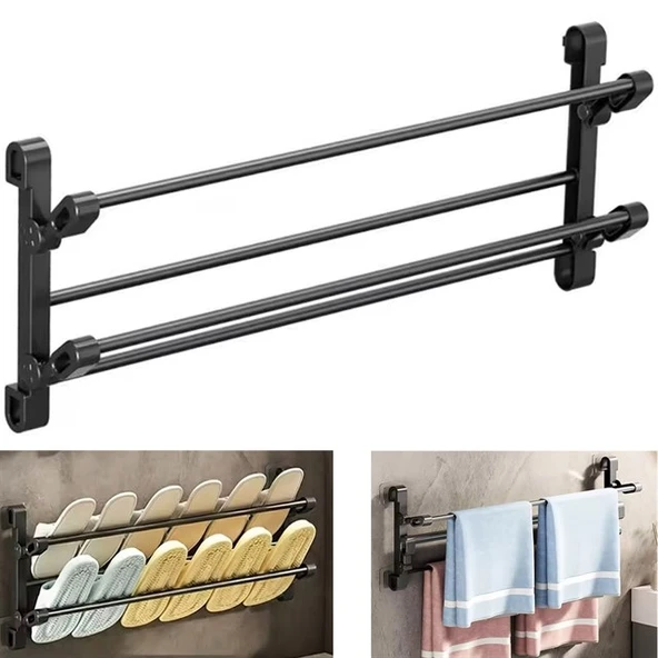 Sunup SN-30748 Siyah Duvara Monte 65 Cm Çok Amaçlı Pratik Terlik Ayakkabı Ve Havlu Düzenleyici ürün görseli 1