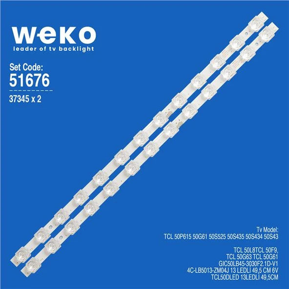 Wkset-6676 37345X2 Gıc50lb45-3030F2.1D-V1 4C-Lb5013-Zm04j  2 Adet Led Bar (Tvnizi açıp içindeki led barla birebir aynısı olduğunu görmeden almayınız. Sonrasında iade ALMAMAKTAYIZ.) ürün görseli 1