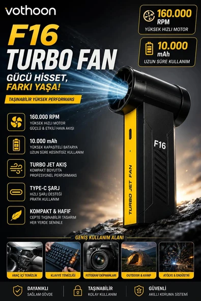F16 Turbo Jet Fan 160.000RPM Motorlu Elektrikli Hava Kompresörü Taşınabilir Yüksek Basınçlı Hava Üfleyici 4 Kademeli ürün görseli 1