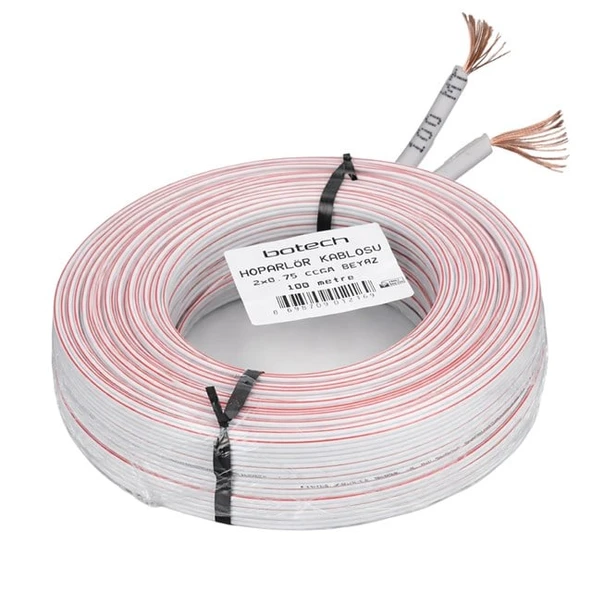 BOTECH 2x0.75mm CCAM 48 Tel Beyaz-Kırmızı Kodlu 100 Metre Hoparlör Ses Kablosu ürün görseli 1
