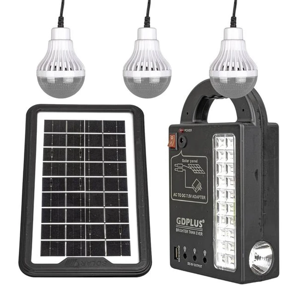 Powermaster GD-999 Güneş Enerjili Solar Aydınlatma Sistemi 3 Ampullü Powerbank Özellikli Taşınabilir Kamp Seti ürün görseli 1
