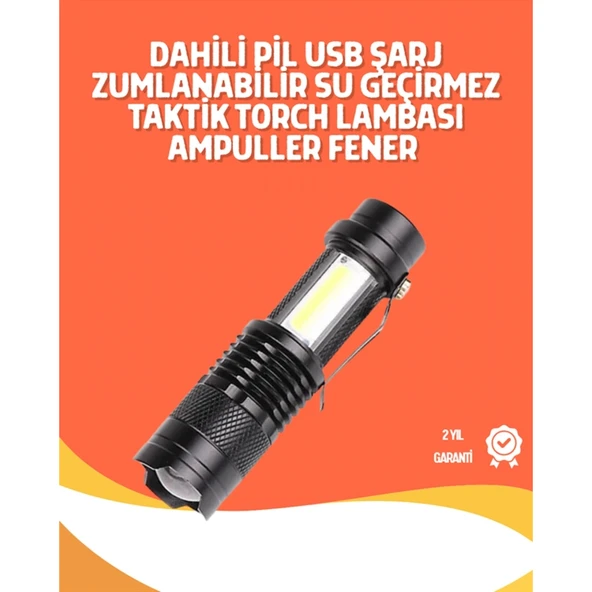 Şarjlı LED El Feneri - 14500 Pil Dahil, 4 Işık Modu, Mini Boy ürün görseli 1