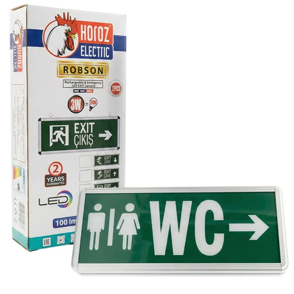 Horoz Robson 3W 160 Lümen Şarjlı WC Sağ Tuvalet Yön Levhası (2'Li Paket) ürün görseli 1