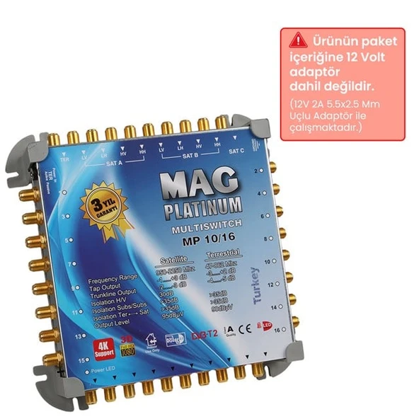 MAG Platinum MP 10/16 Multiswitch - 10 Giriş 16 Çıkışlı Merkezi Uydu Santrali Hybrid 4K Ve 3D Destekli ürün görseli 1
