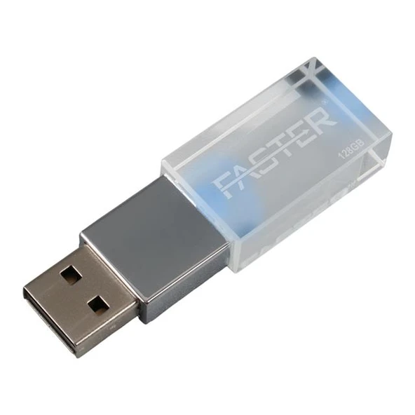 Faster 128 GB Mimi Serisi USB 3.0 Yüksek Hızlı Mavi Işıklı Metal Flash Bellek ürün görseli 1