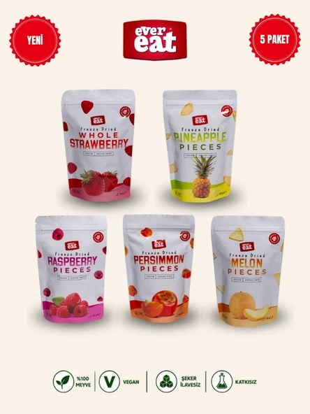 Evereat Freeze Dry Meyve Cipsi 5'li Set Çilek Ananas Frambuaz Hurma Kavun Kurutulmuş Meyve ürün görseli 1