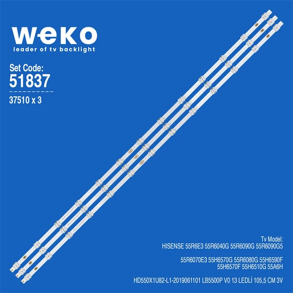 Wkset-6837 37510X3 Hd550x1u82-L1-2019061101 Lb5500p V0 3 Adet Led Bar 3V (Tvnizi açıp içindeki led barla birebir aynısı olduğunu görmeden almayınız. Sonrasında iade ALMAMAKTAYIZ.) ürün görseli 1