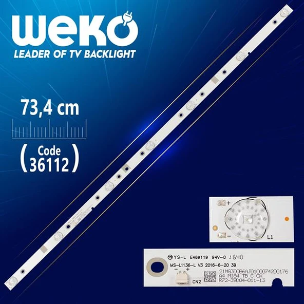 MS-L1136-L V3  MS-L0878-L V7 7 LEDLİ  73.4 CM JS-D-JP3910-061EC E39D1000 MCPC8 Tv Led Bar (Tvnizi açıp içindeki led barla birebir aynısı olduğunu görmeden almayınız. Sonrasında iade ALMAMAKTAYIZ.) ürün görseli 1
