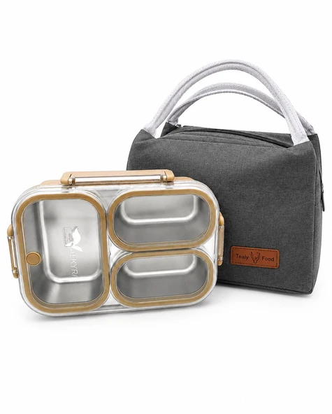 Valkyrie 304 Paslanmaz Çelik 3 Bölmeli Kahve Lunch Box Termal Çantalı – Sızdırmaz Kapaklı Beslenme Kabı, ürün görseli 1