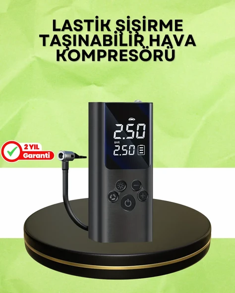 USB Şarjlı Taşınabilir Hava Kompresörü Dijital Ekranlı ürün görseli 1