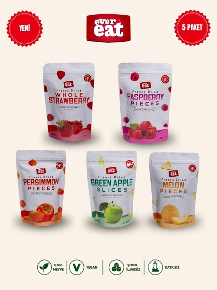 Evereat Freeze Dry Meyve Cipsi 5'li Set Çilek Frambuaz Hurma Elma Kavun Kurutulmuş Meyve ürün görseli 1