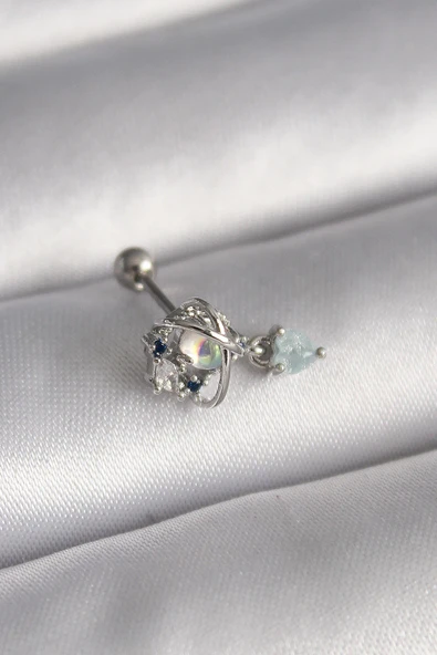 316L Çelik Gümüş Renk Zirkon Taşlı Sallantı Kalp Detay Tragus Piercing ürün görseli 1