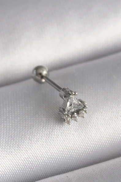 316L Çelik Gümüş Renk Üçgen Zirkon Taşlı Tragus Piercing ürün görseli 1