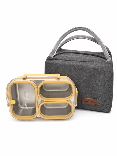 Valkyrie 304 Paslanmaz Çelik 3 Bölmeli Sarı  Lunch Box Termal Çantalı – Sızdırmaz Kapaklı Beslenme Kabı, ürün görseli 1