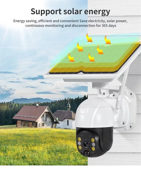 Kablosuz Uygulamalı Gece Görüşlü Solar Güneş Enerjili Kamera Akıllı Dış Mekan Güvenlik Kamerası ürün görseli 1