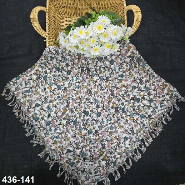 Firuze Desenli Sökme Boncuklu Eşarp 436-141 ürün görseli 1