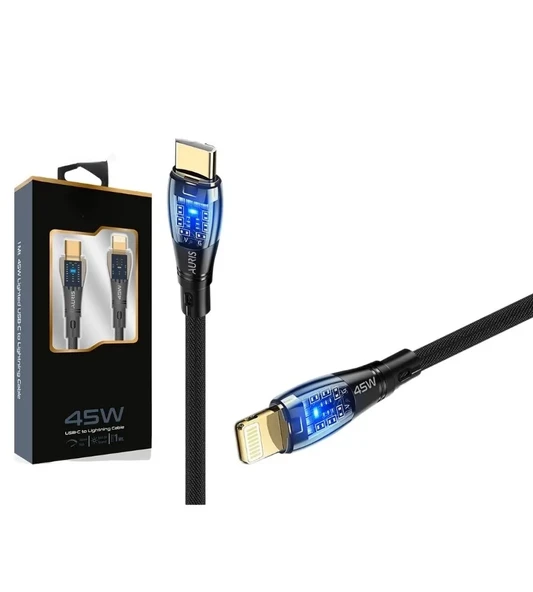 45W USB-C Lightning Işıklı Şeffaf Kablo Hızlı Şarj, Dayanıklı Tasarım, iPhone ve iPad Uyumlu ürün görseli 1
