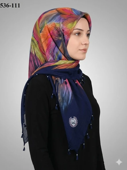 Naz İpek Desenli Sökme Boncuklu Eşarp 536-111 ürün görseli 1
