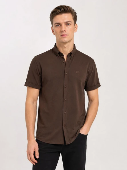 Cafes Likralı Kısa Kol Slim Fit Erkek Gömlek - 7735 ürün görseli 1