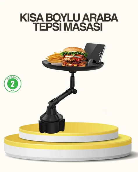 Araç Bardaklık Tepsisi 360° Dönebilen Kol Ayarlı Geniş Yemek Alanlı ürün görseli 1