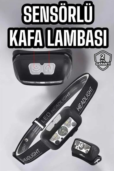 Kafa Lambası Kamp Lambası Sensörlü Şarjlı Ayarlanabilir - Resim 2