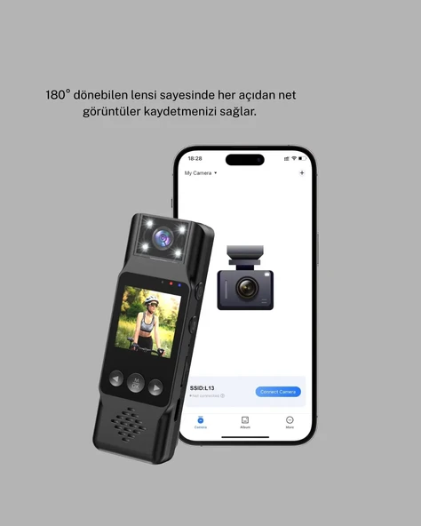 180 Derece Dönebilen Mini Kamera Full HD TFT Ekran Hareket Sensörlü - Resim 4