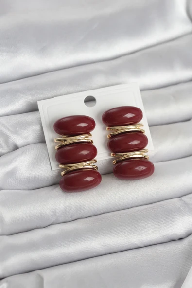Bordo Vintage Model Gold Renk Kadın Küpe ürün görseli 1